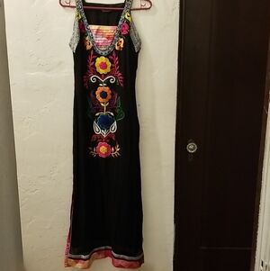 Floral Embroidered Black Maxi Dress